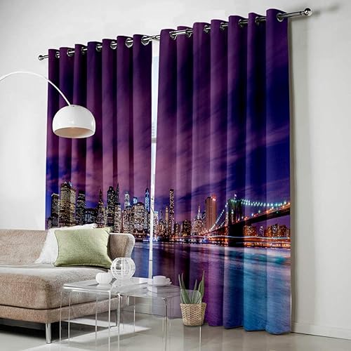 Miniatura 3 de FortuneHouse Blackout Curtains Thermal Insulated American Cities at Night and Skyscrapers Solid Pattern Metal Grommet Elegant Room Drapes Window