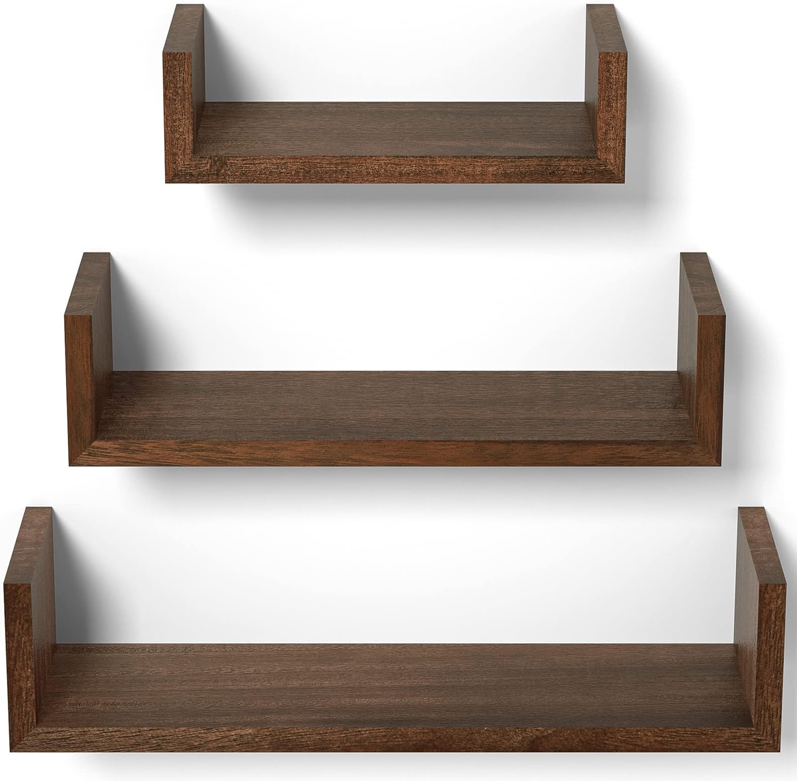 SRIWATANA Floating Shelves Wall Mounted, Solid Wood Wall Shelves Set of 3, Dark Brown…