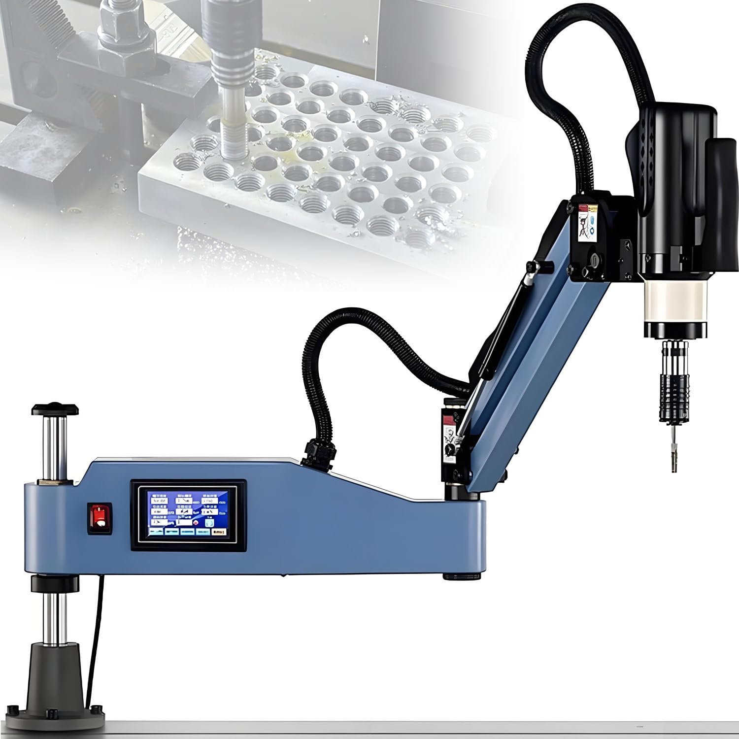 GLBMXDD Tapping Machine Table with Electric Tapping Arm, 600W Servo Motor, 360° Omnidirectional Reach, Overload Protection, 1000mm Horizontal Extension, M3-16 Thread Sizes M3-16E