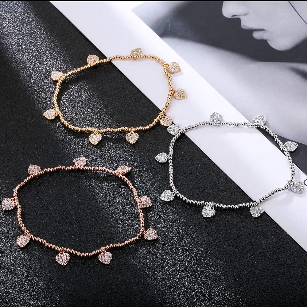 WZGWDC LuisFranklin Armband Damen Armbänder Mädchen Geschenk Schmuck CZ Herz elastische Perlen Kette Zirkon Schmuck Gold