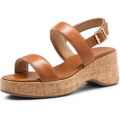 DREAM PAIRS Women Comfy Wedge Sandals Open Toe Dressy Casual Buckle Ankle Strap Raffia Platform Sandals for Summer Travel