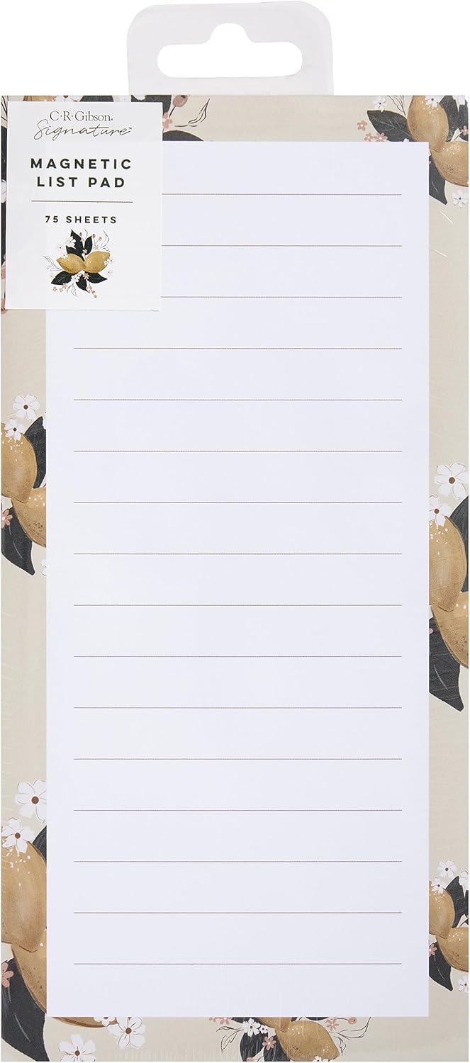 C.R. Gibson Magnetic Notepad for Refrigerator - Grocery Shopping To Do List Pad with 75-Lined Sheets, 9.25", Lemons