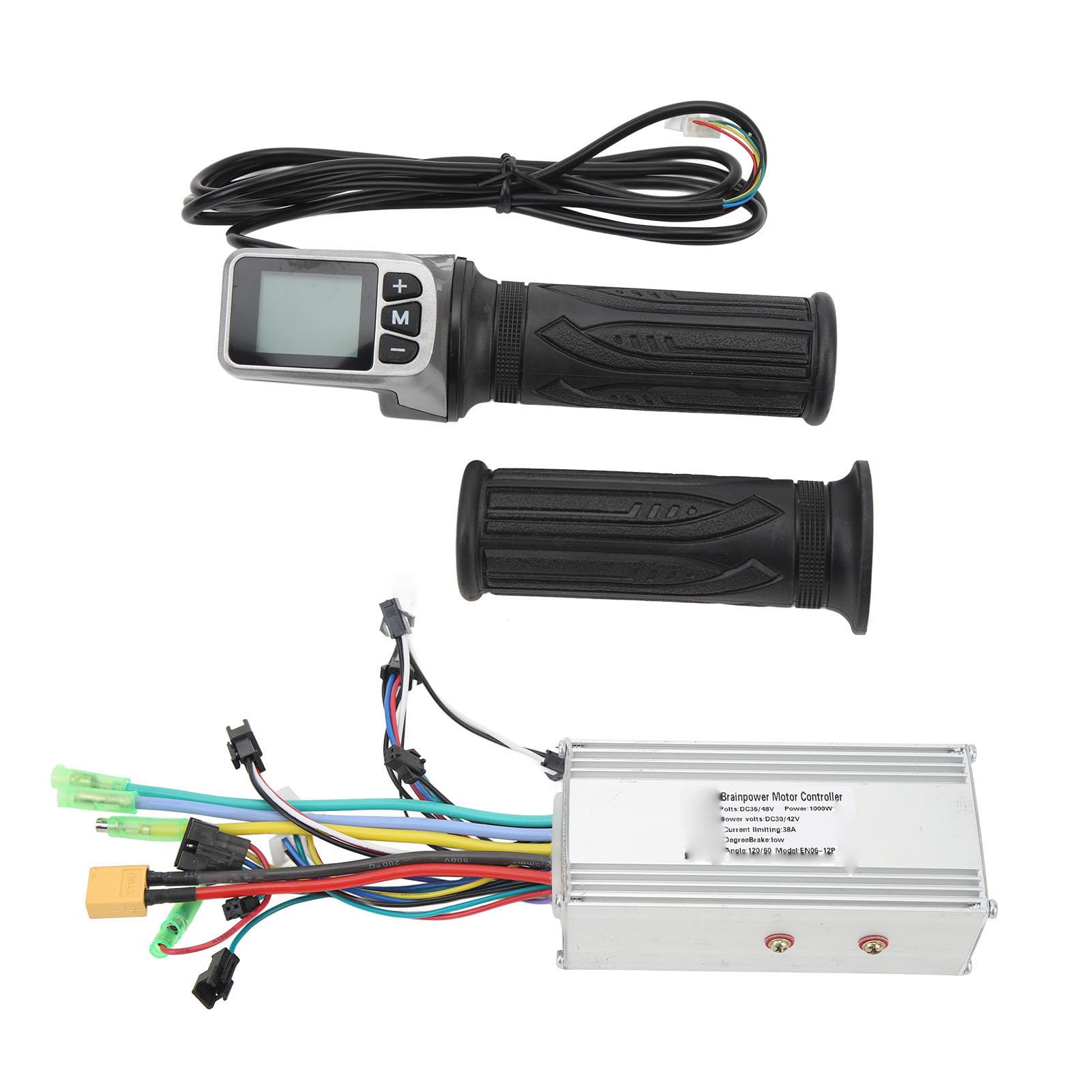 BuyWeek Kit de Contrôleur de Moteur sans Balais pour Vélo Électrique, 36V 48V 1000W 38A Contrôleur à Onde Sinusoïdale et Poignée d'Accélérateur Torsion 124DX avec Panneau LCD