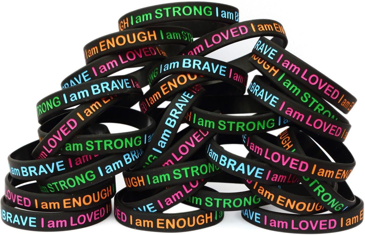 50 I Am Strong Brave Loved Enough Wristband - Silicone Bracelets