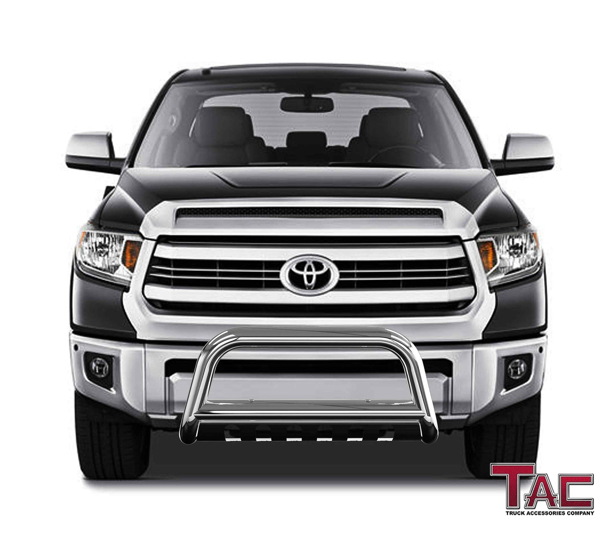 TAC Bull Bar Compatible with 2007-2021 Toyota Tundra Pickup Truck / 2008-2022 Toyota Sequoia SUV 3” Stainless Steel Front Bumper Guard Grille Guard Brush Push Guard Off Road Exterior Accessories