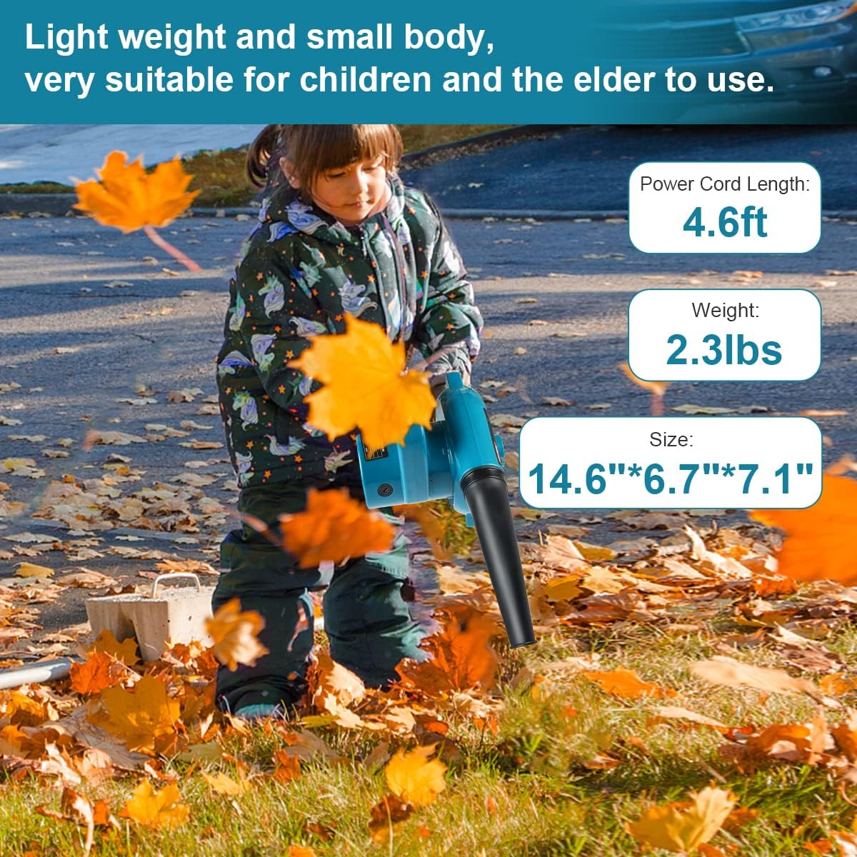 Corded Electric Leaf Blower,2 in 1 Small Handheld Lightweight Sweeper/Vacuum,110V 400W Portbale Blower for Leaf/Snow/Dust Blowing (Blue) - Image 2