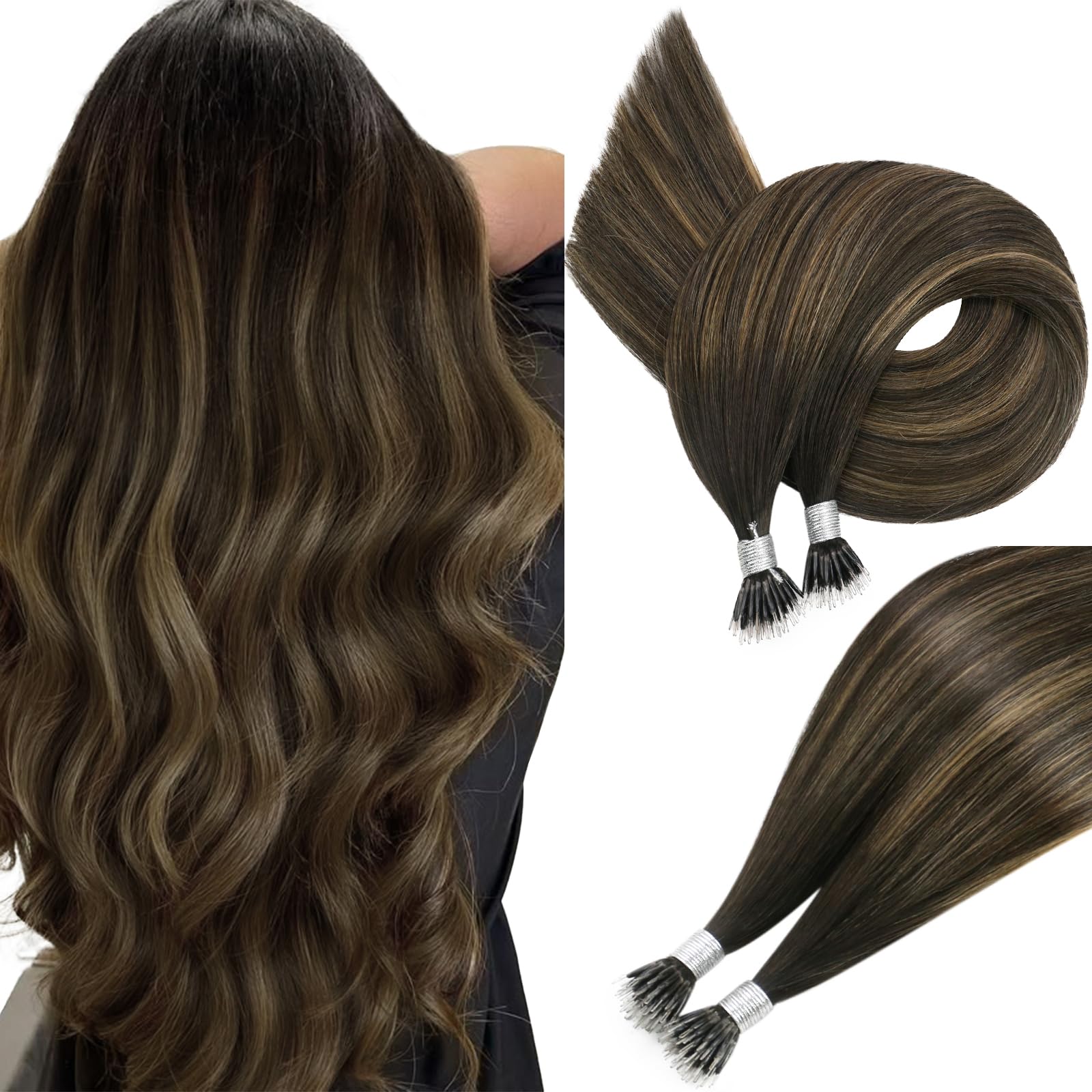 Easyouth U Tip Hair Extensions Brown Keratin Tip Hair Extensions Real Human Hair Darkest Brown Keratin Hair Extension Human Hair with Natural Texture 18Inch 50G 1G/S — view 14