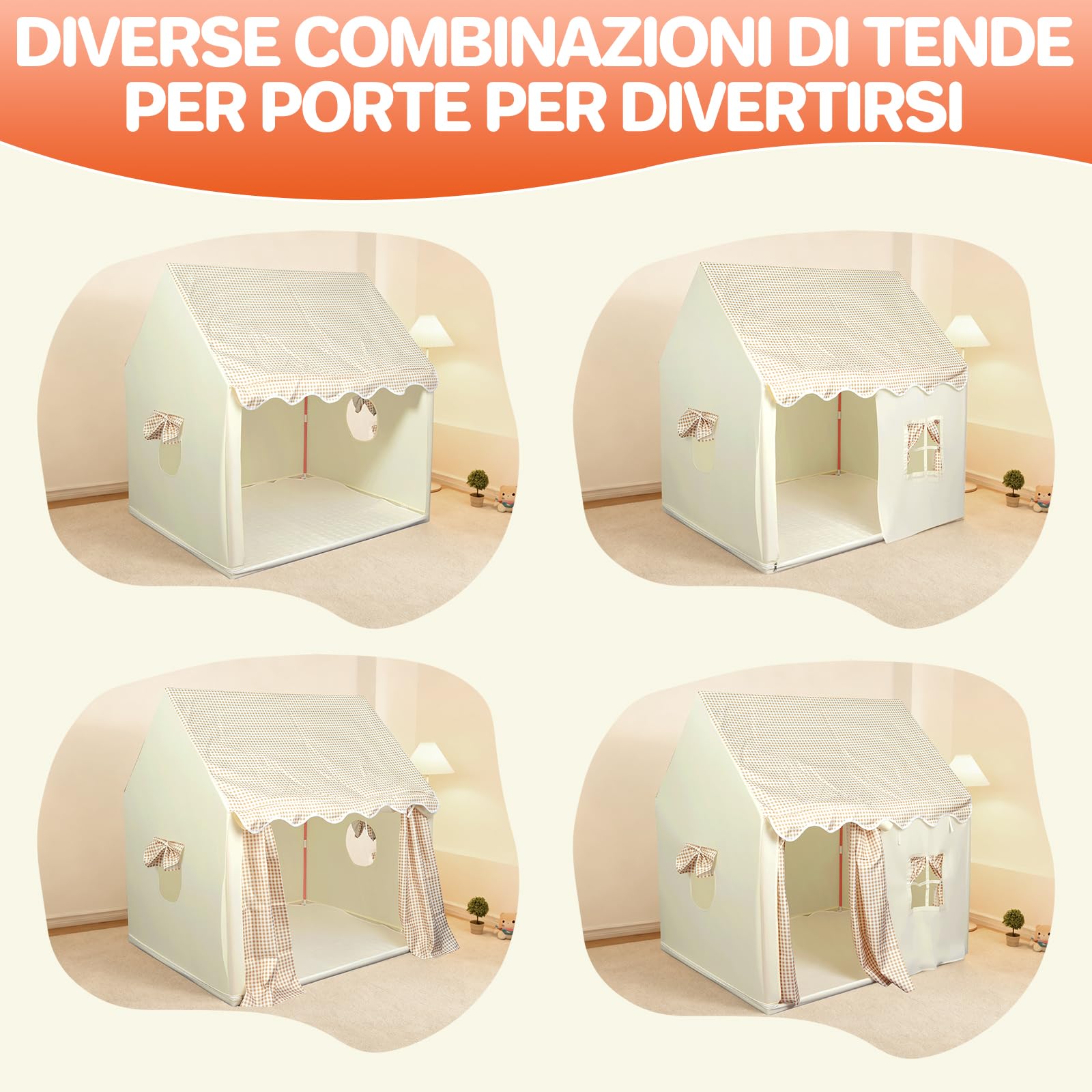 FUNYKICH Tenda per Bambini,Tenda per Bambini da Gioco con Struttura in Metallo,IncludeTappetino Antiscivolo,Luci e Borsa Organizzatore,Casetta Multifunzione per Interni/Esterni,120x100x130 cm