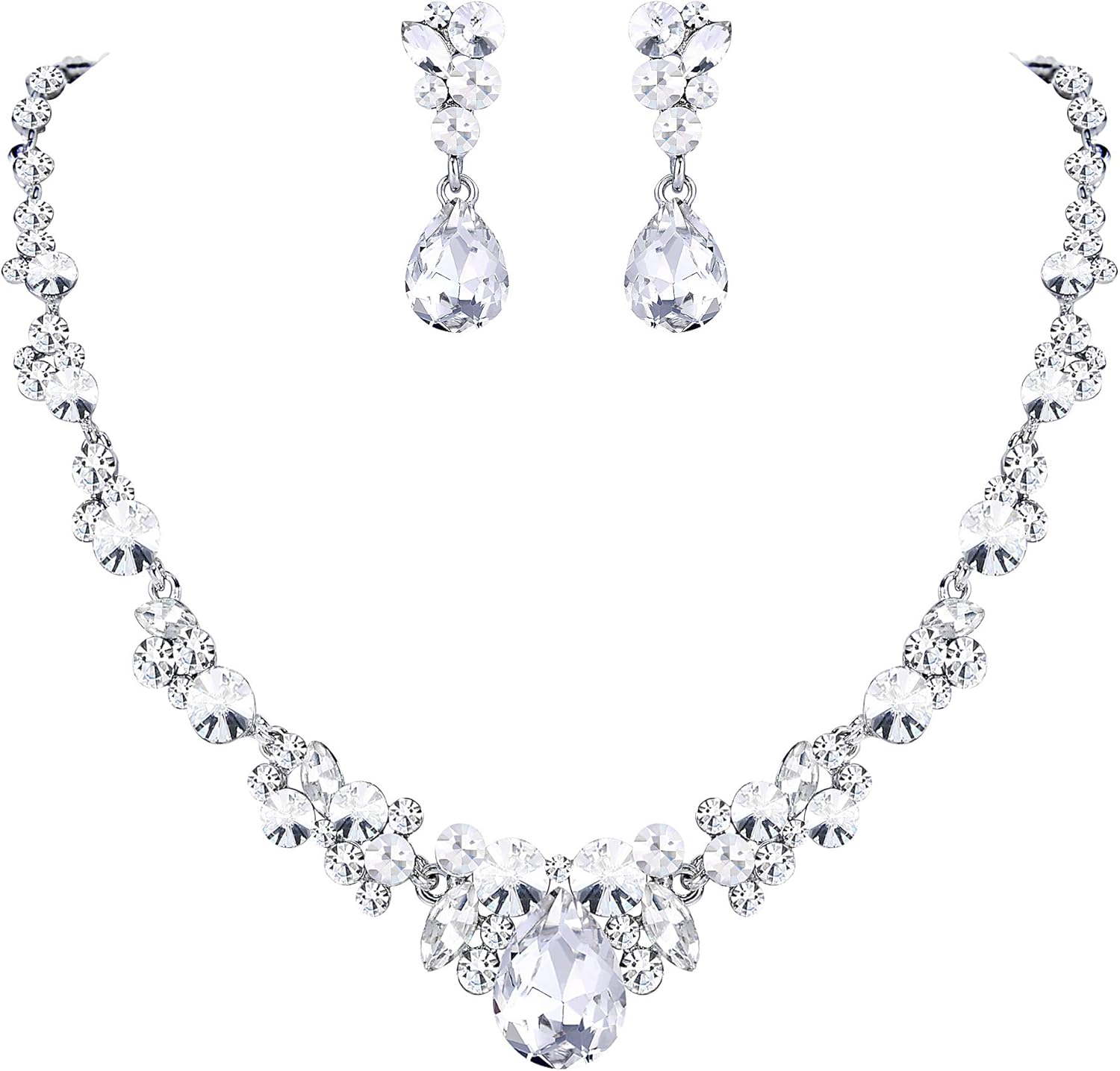EVER FAITH Rhinestone Crystal Elegant Bridal Floral Teardrop Necklace Earrings Set