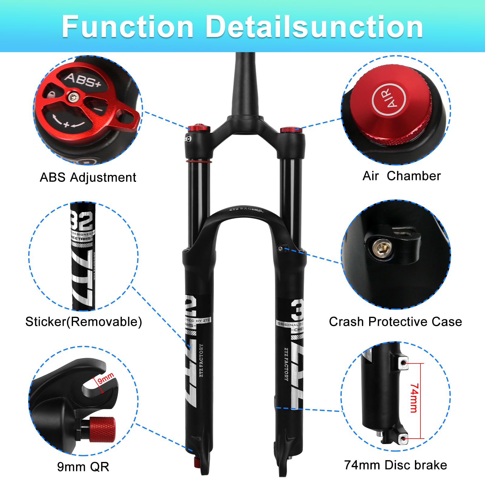 Amazon.com : ZTZ 26/27.5/29 inch MTB Air Suspension Fork, 1 1/8 to