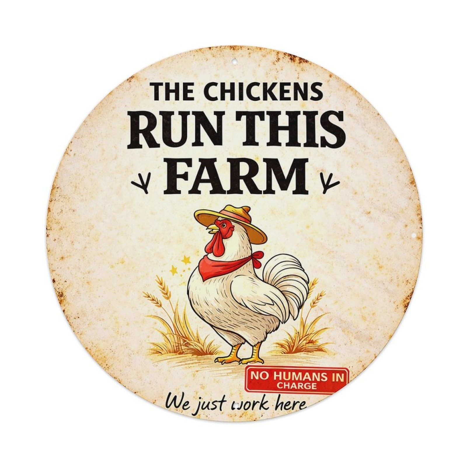 The Chickens Run This Farm Tin Sign Metal Poster Vintage Metal Signs for Home Man Cave Bar Cafe Kitchen laundry room Wall Decorations 8x8 inches