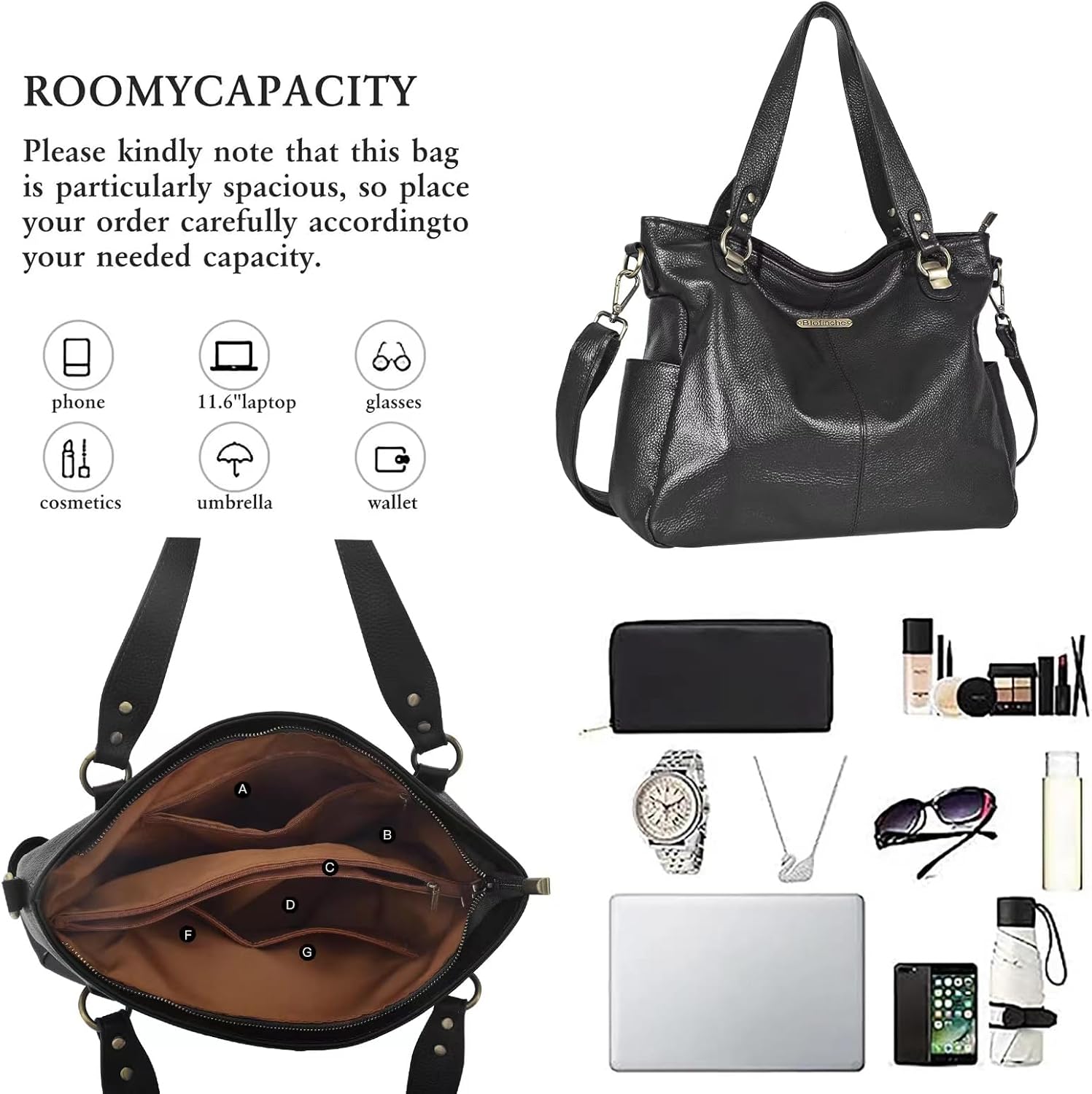 Blofinche Genuine Leather Hobo Bag for Women Large Slouchy Tote Purse Soft Real Shoulder Handbag Satchel for Laptop Work Lady - Image 5