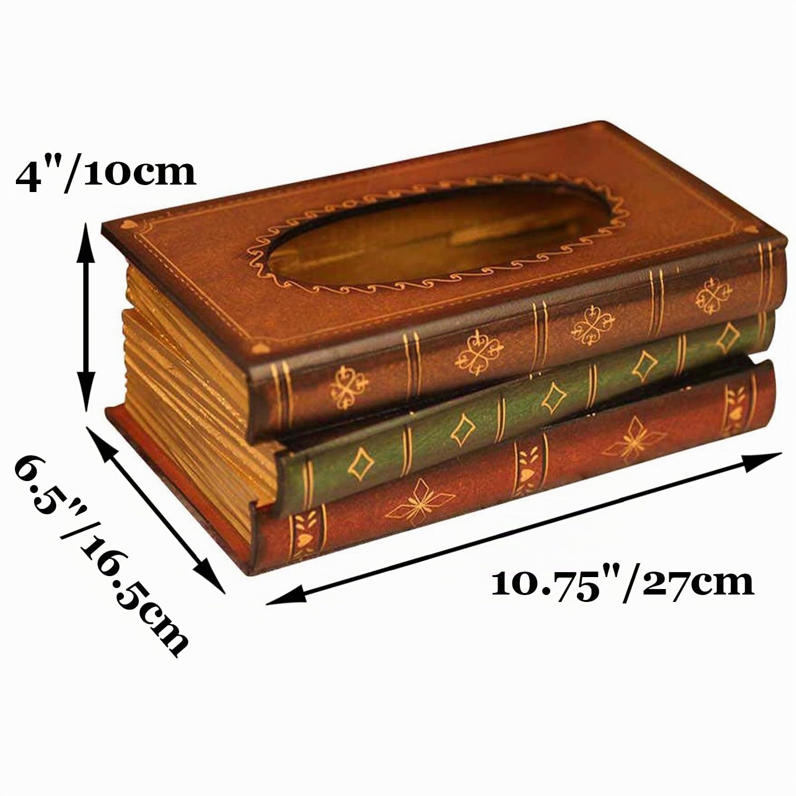 Tebery - Elegante dispensador de pañuelos de Madera Antigua para Libros, servilletero, Caja de pañuelos para casa, Oficina, Coche, 27 x 16,5 x 10 cm