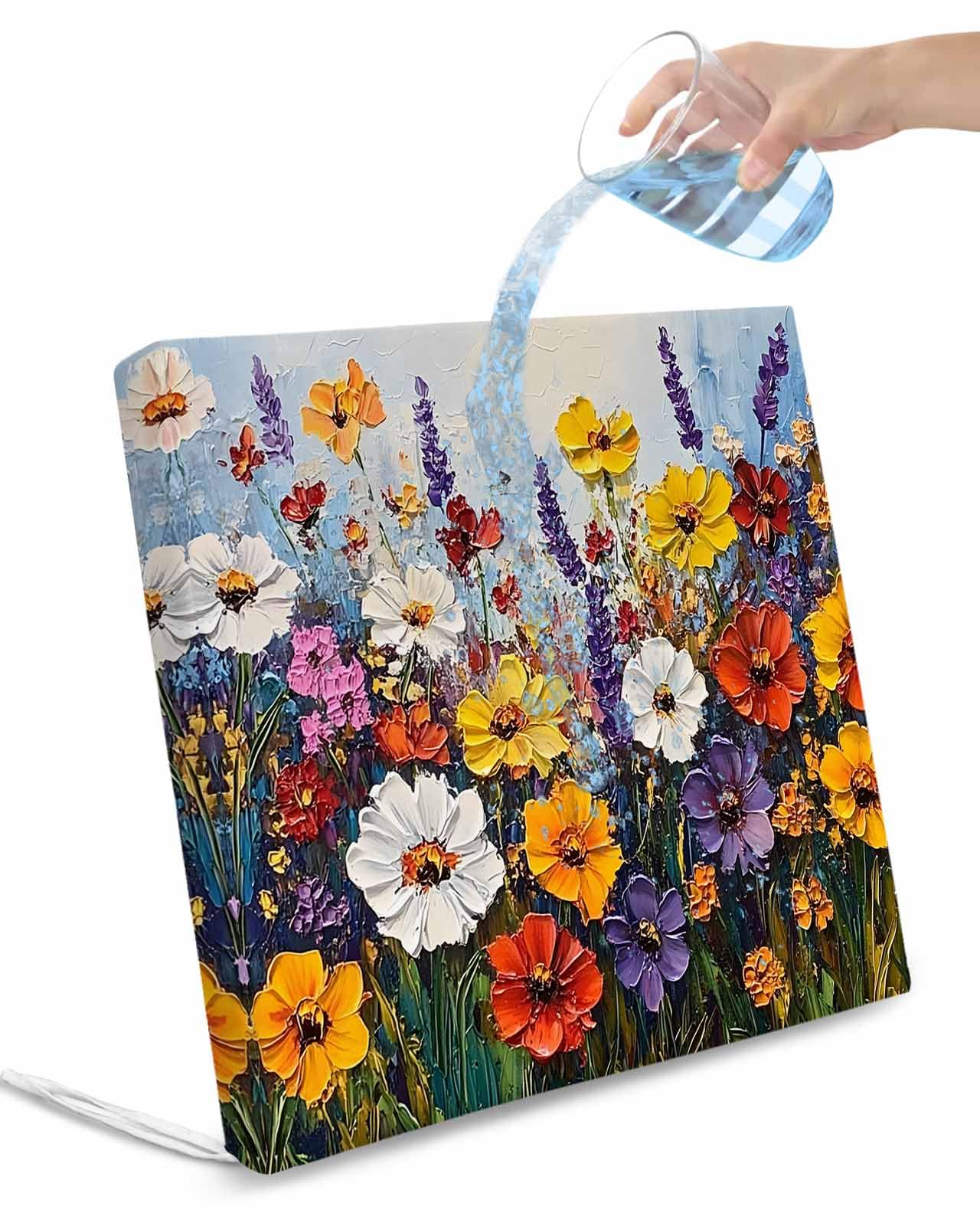 Hokiten Vintage Wildflowers Outdoor Cushion Chair Cover Set of 2 - Waterproof Couch Seat Covers, Oil Painted Abstract Botanical Patio Furniture Protector Cushions Slipcovers for Sofa/RV, 20