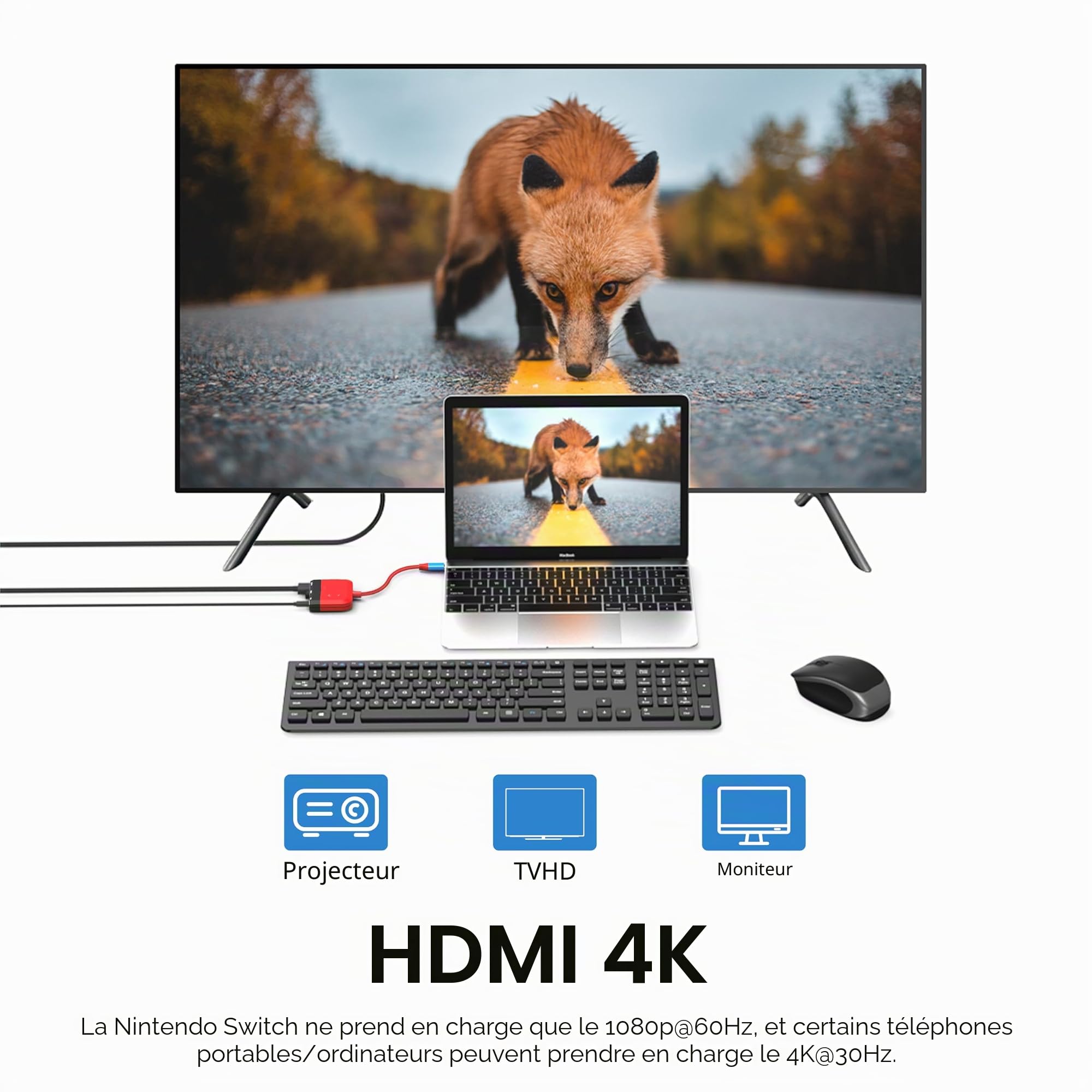 Mini station d'accueil 3 en 1 pour Nintendo Switch/OLED – Station d'accueil de voyage portable avec HDMI 4K, USB 3.0, USB C PD 100 W de charge