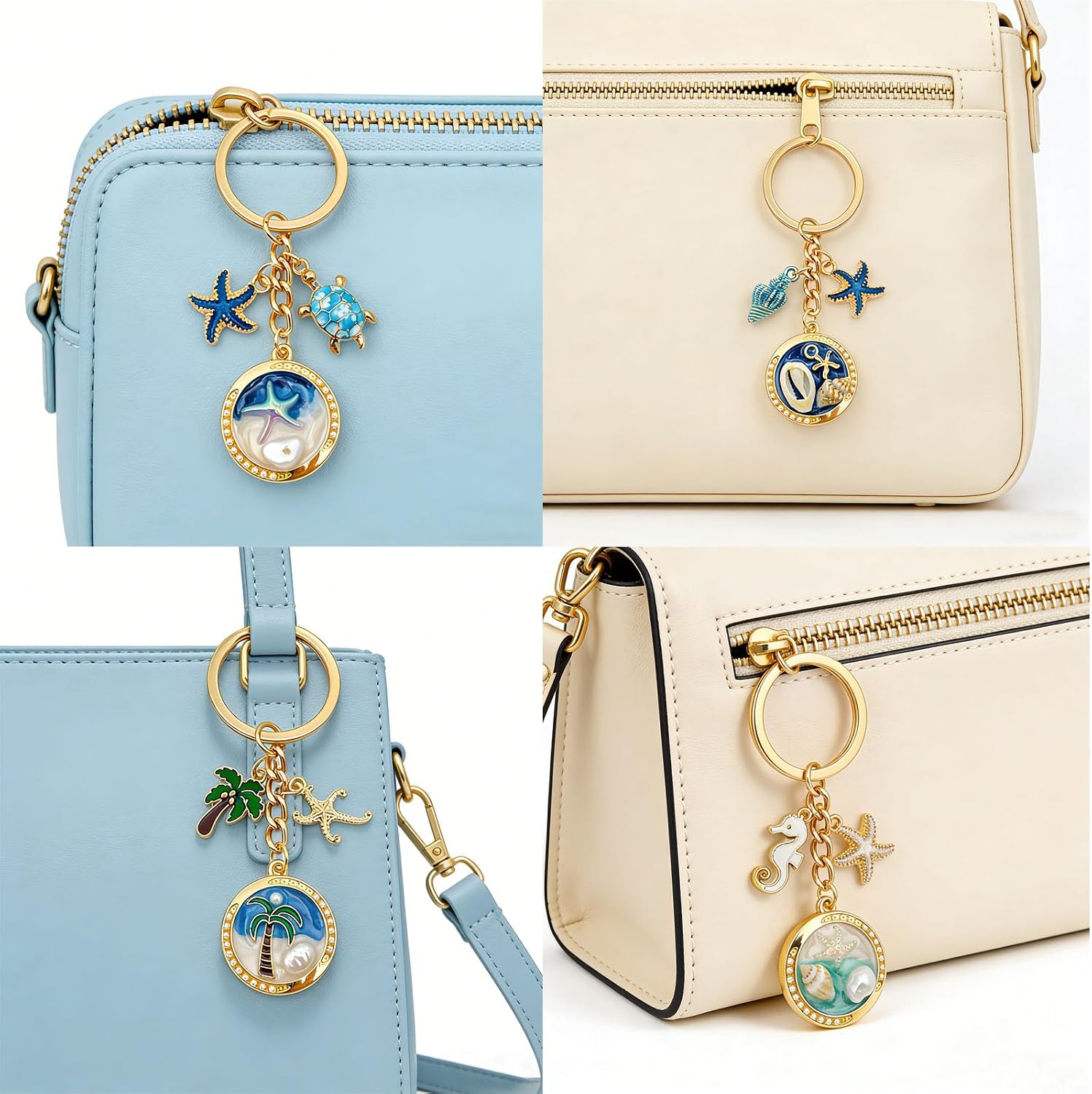 coadipress 6Pcs Seashell Starfish Conch Enameled Keychain Cute Ocean Theme Summer Beach Keyring Purse Charms Sea Lovers Gifts