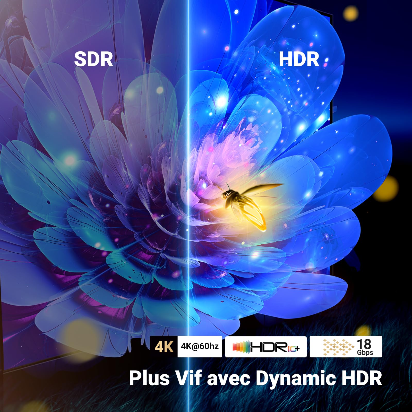 UGREEN Commutateur HDMI 4K 60Hz 2 Entrées 1 Sortie HDR CEC Dolby Atmos Compatible PC PS5 Xbox Noir