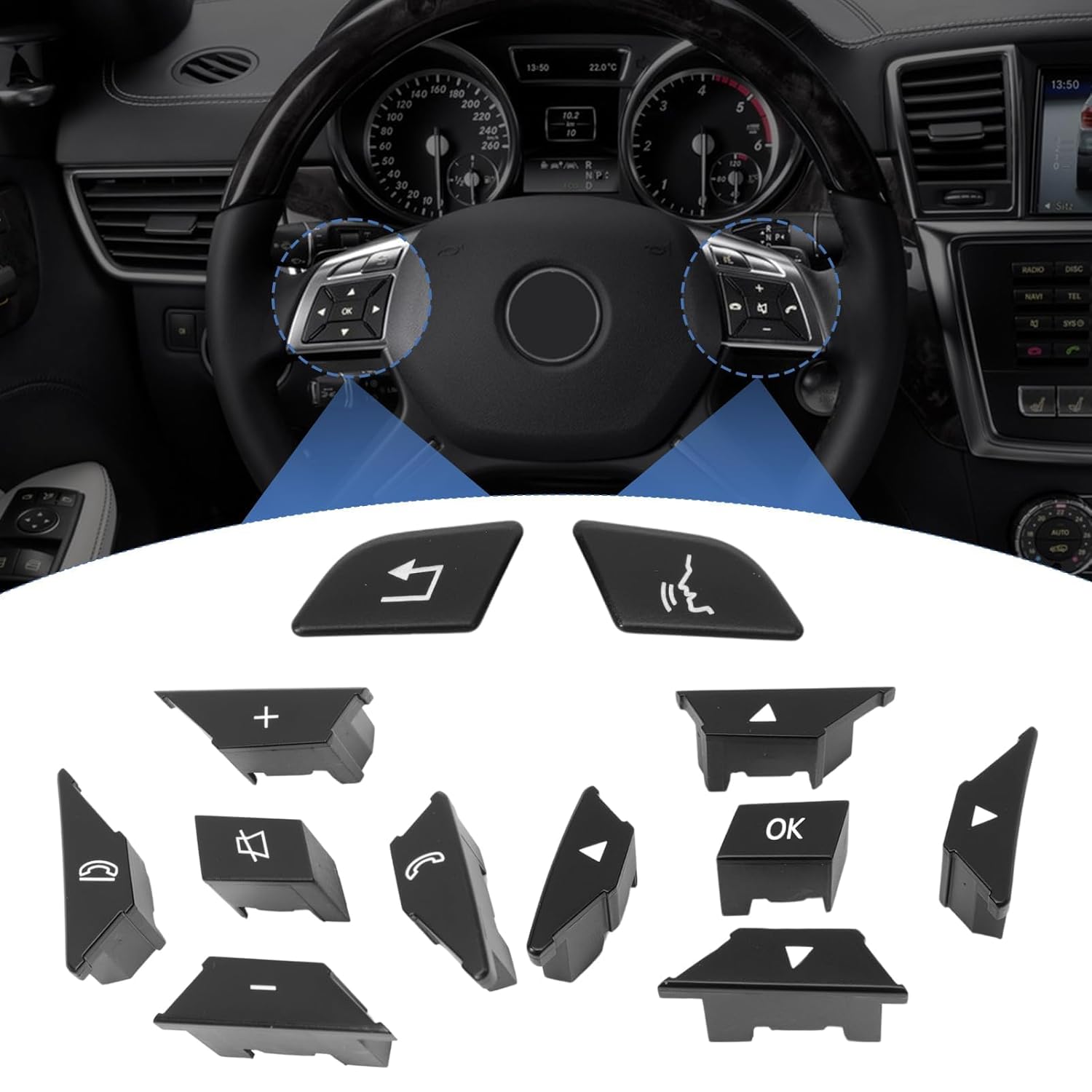 Steering Wheel Button for Mercedes A W176, B W246, C Class W204, E W207 W212, GLK X204, CLA W117, GLA W156, CLS W218, SLK SLC W172, Steering Wheel Control Button Replace 2185400262 2185400162