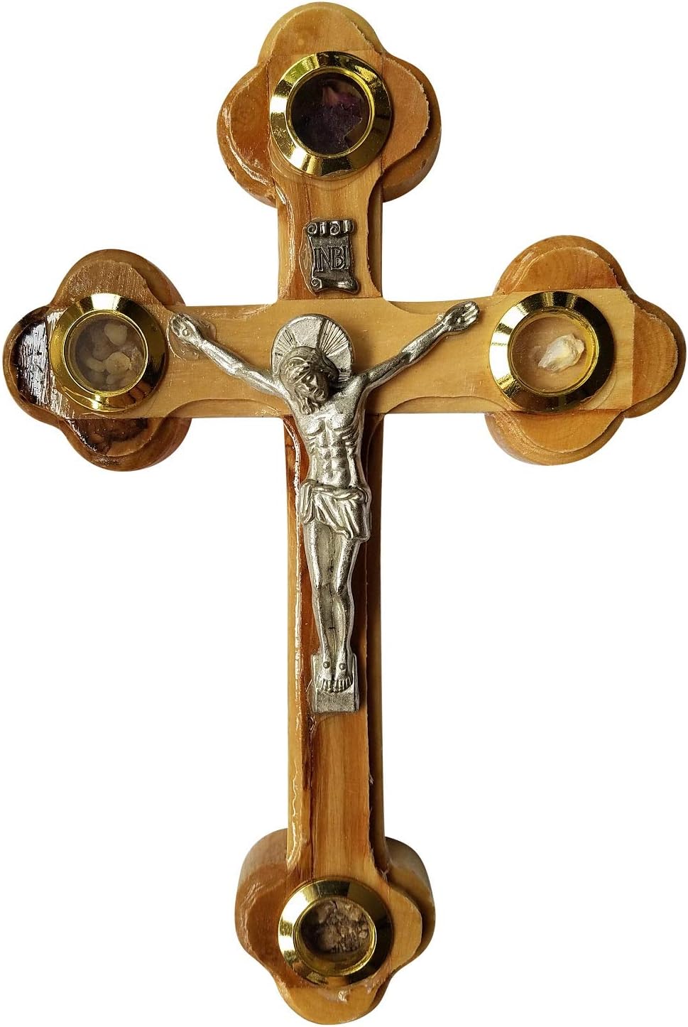 Bethlehem Gifts TMJerusalem Imports Wall Cross Crucifix Orthodox 14 Station 4 Lens Olive Wood Essences (7")