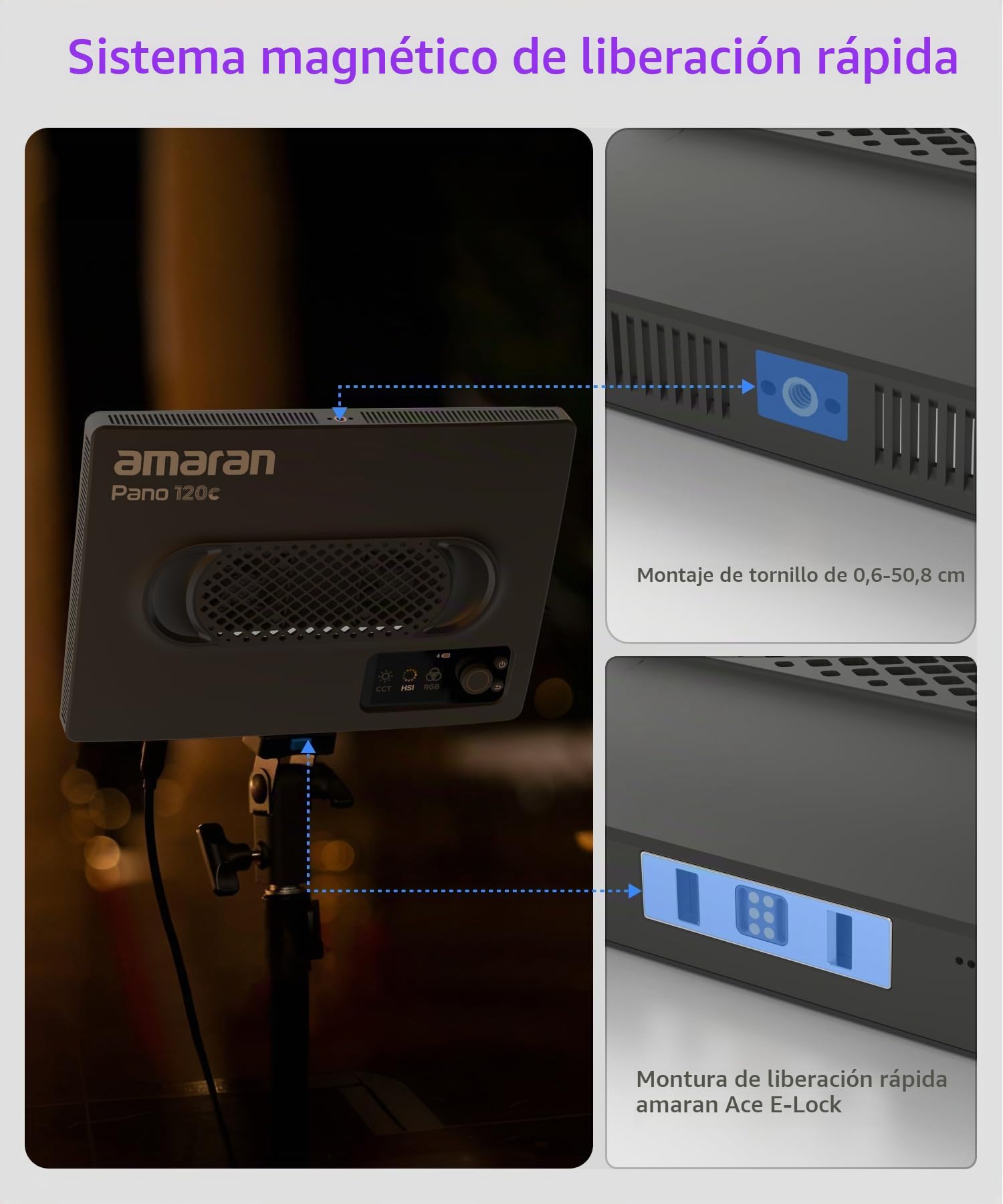 amaran Pano 120c Kit Luz de Panel RGBWW 120W, hasta 13,490 Lux a 1m, USB-C PD y Adaptador DC 150W, con Softbox, Rejilla, Difusor y Estuche para Fotografía y Video - Carbón