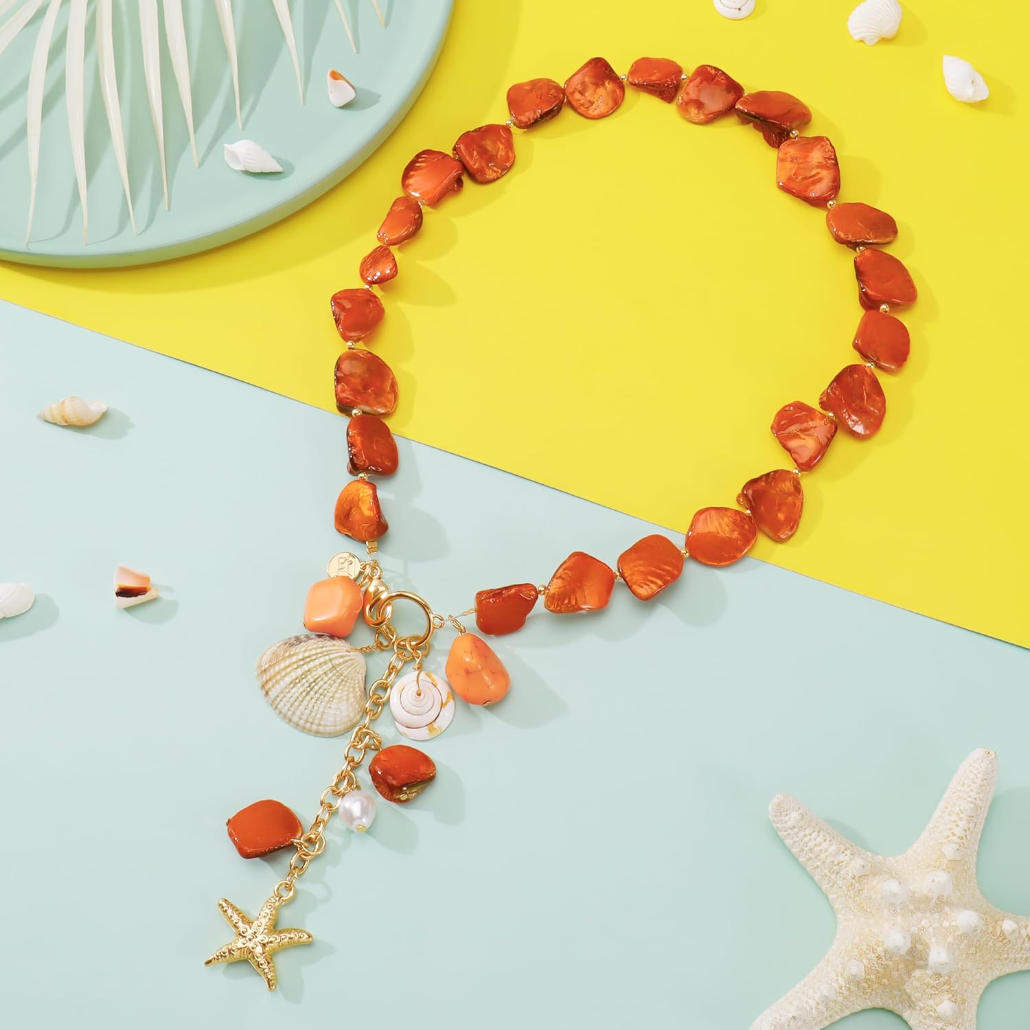 Firstmeet Natural Freshwater Shell Choker With Pearl Starfish Turquoise Pendant Irregular Mother of Pearl Necklaces for Women - Image 4