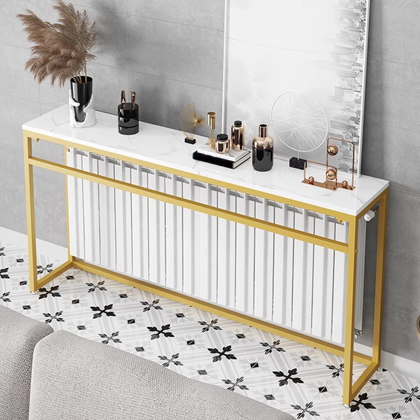 Półka chłodnicy, wielofunkcyjny stół do przechowywania z metalową ramą do salonu, duży 70,8 cala/180 cm design na sofę