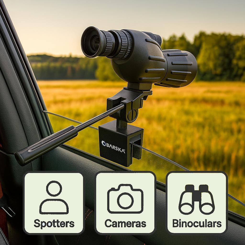 Barska Car Window Mount – Stable Clamp for Spotting Scopes and Binoculars – Portable Tripod Adapter for Birdwatching, Wildlife Viewing, and Outdoor Use