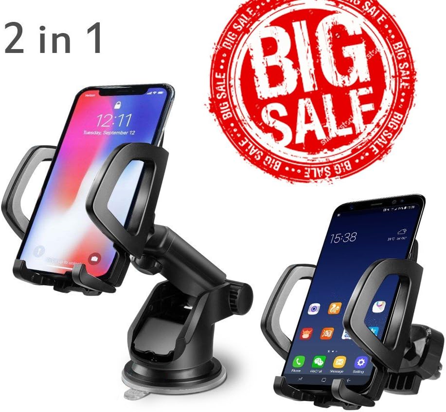 Car Phone Holder,Orinsong 2 in 1 Phone Mount, 360 Degree Rotation Air Vent Car Phone Holder, Universal Car Mount Cradle for Iphone/Samsung/HUAWEI/GPS/Other Devices with the width between 40-100mm
