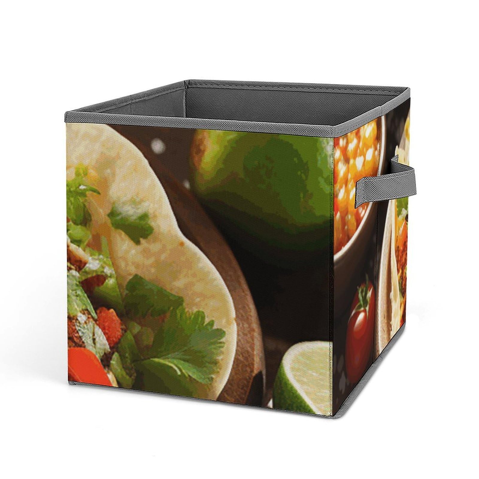 BTCOWZRV Mexican Food Cube Storage Bins - 11 Inch Heavy Duty Fabric Closet Bins for Shelves, Cube Organizer - Collapsible Storage Boxes with Handle Decorative Clothing Storage Baskets