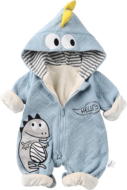 WYTbaby Baby Boys Girls Romper Hooded Dinosaur Jumpsuit Infant Cotton Sleepsuit Long Sleeve Onesie Pajama Zipper Outfits