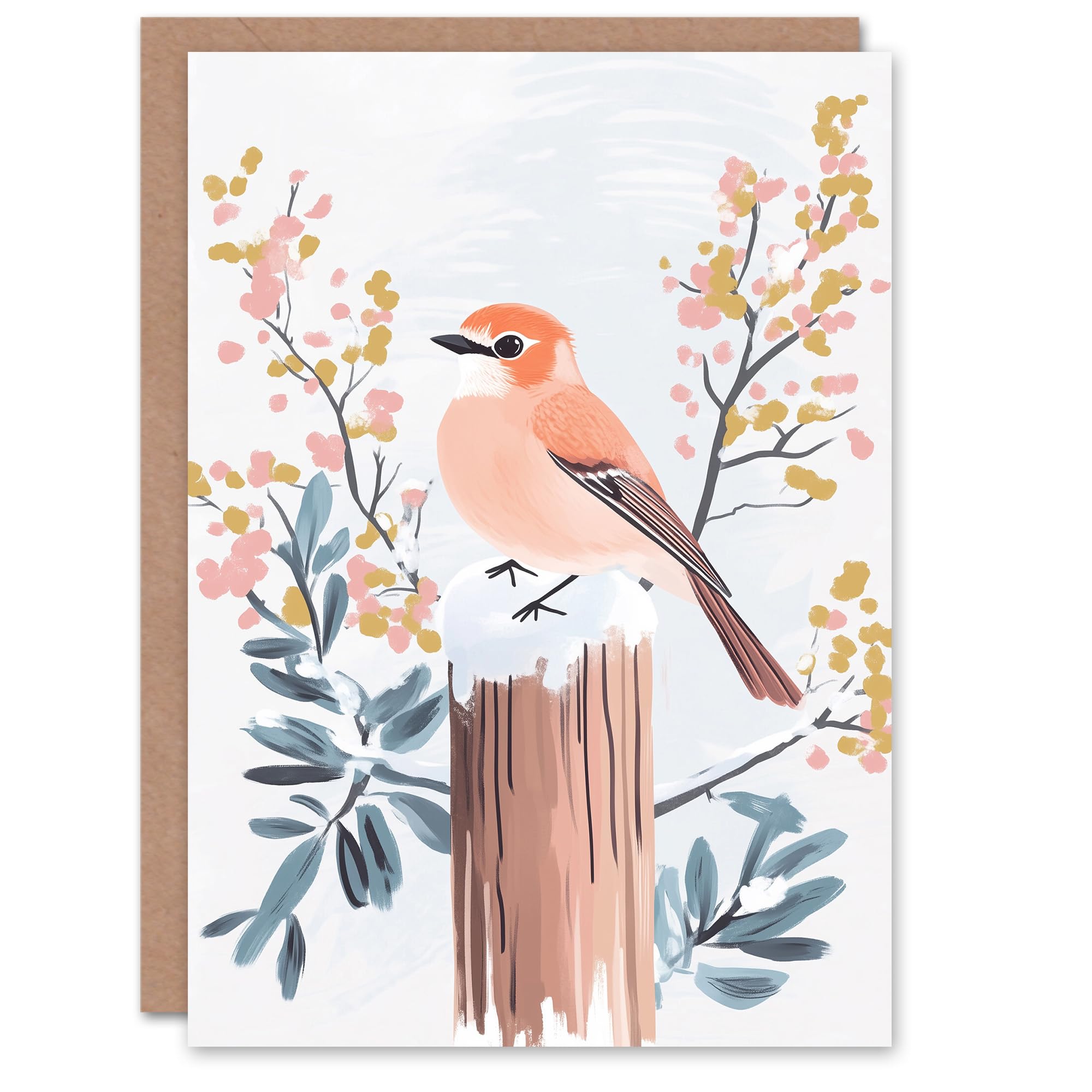 Artery8 - Christmas Greeting Card - Watercolour Robin - Pink