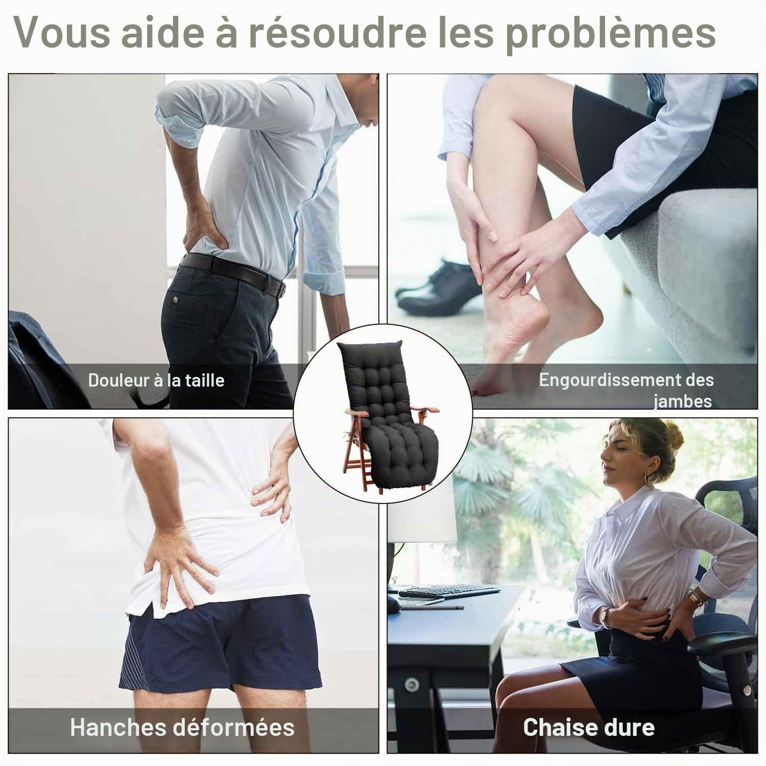 Warmiehomy Coussin épais pour chaise longue jardin, Coussin de rechange antidérapant pour extérieur, noir, 160x50x8 cm