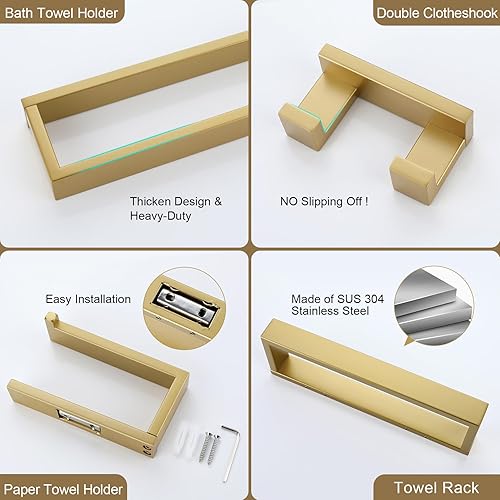 Miniatura 3 de Lairuier Juego de accesorios de baño, juego de accesorios de baño de 4 piezas de oro cepillado, incluye toallero, soporte para toallas, soporte para