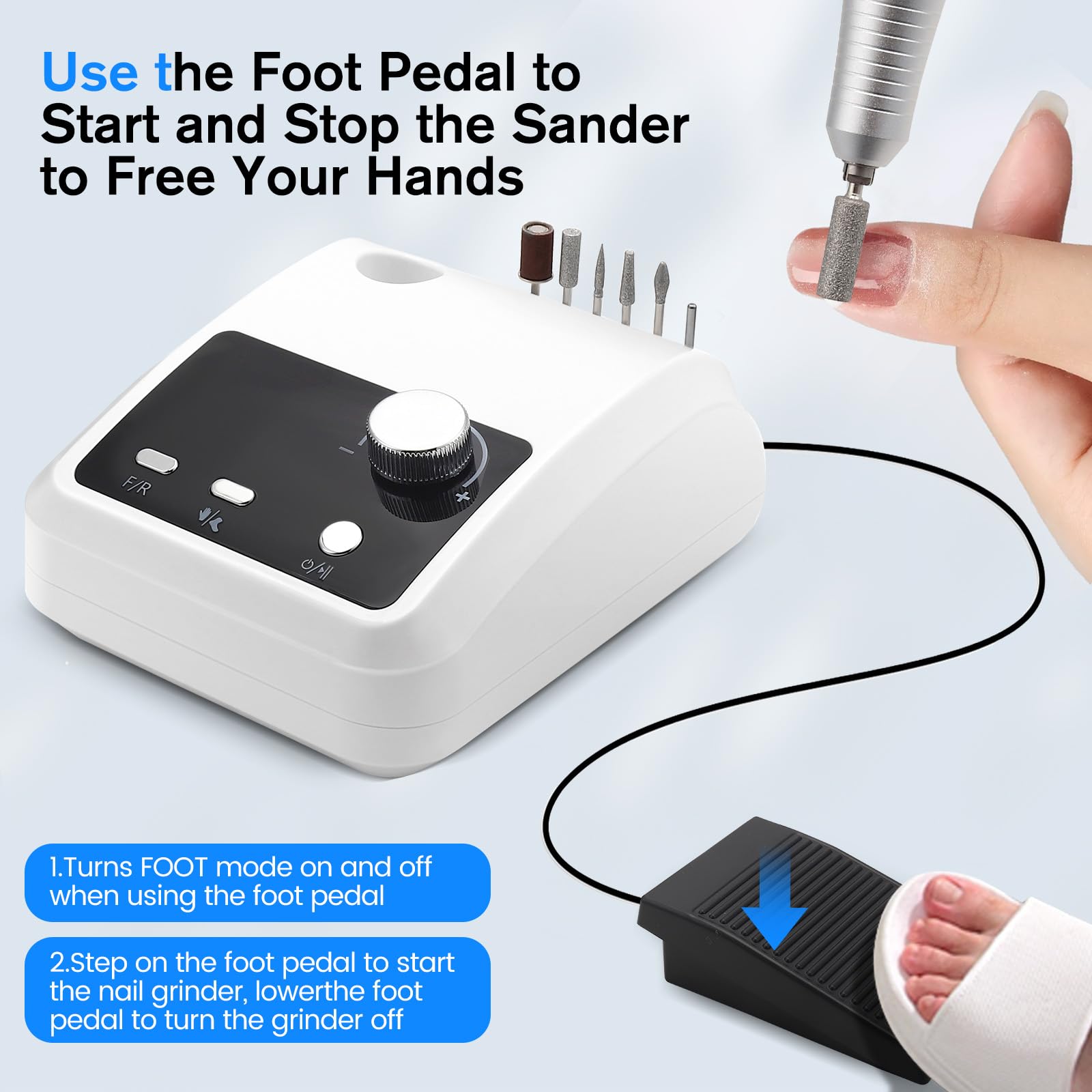 Nagelfräser, 45,000RPM Professionelle Elektrisch Nagelfräser, Ultraleise Elektrische Nagelfeile, Fräser Maniküre Pediküre Set Mit Pedalen, LED-Display, 6 Bits für Acrylnägel Maniküre Salon & Zuhause