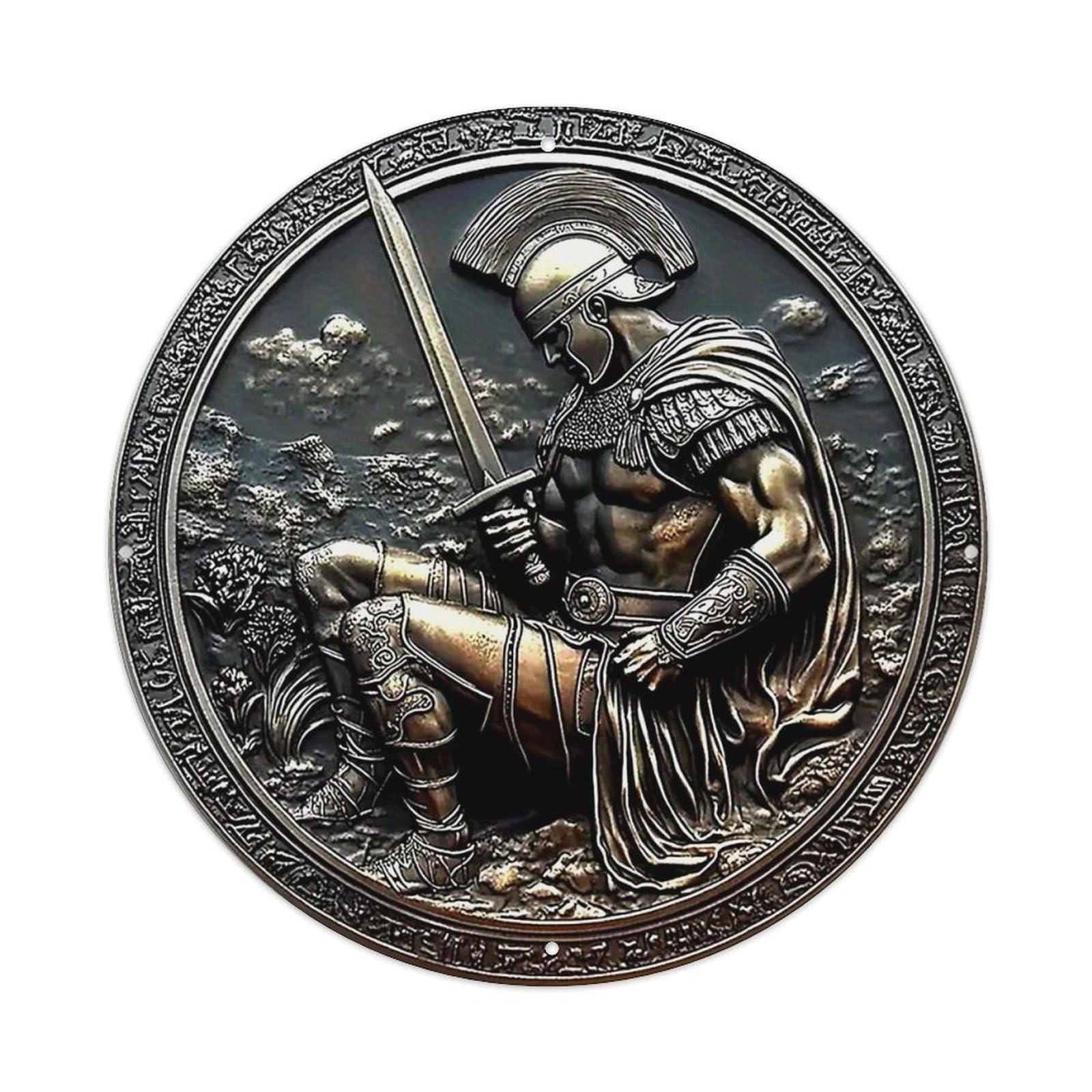 Ancient Warrior With Sword And Armor Metal Tin Sign Plaque