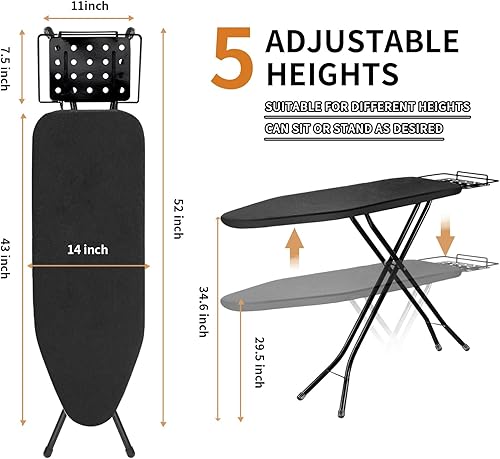 Miniatura 2 de Tabla de planchar, tabla de planchar de 52 x 14 pulgadas con soporte de vapor, patas de marco de metal resistente con alfombrilla de cubierta