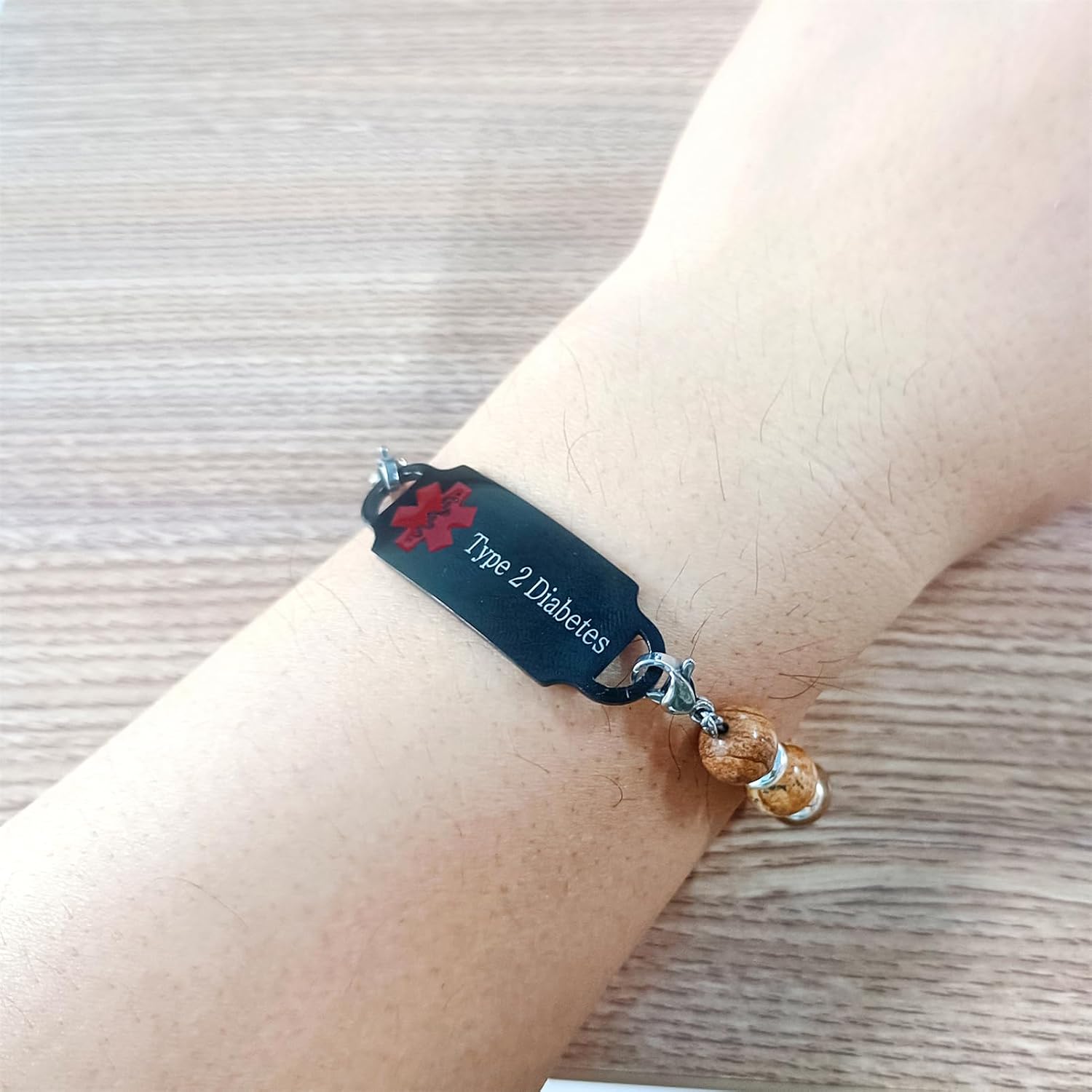 Interchangeable Dual-Use Natural Stone & Hematite Bracelet with Lobster Clasp | Replacement Convertible Medical Alert Jewelry or Fashion Bracelets for Women Men image 2