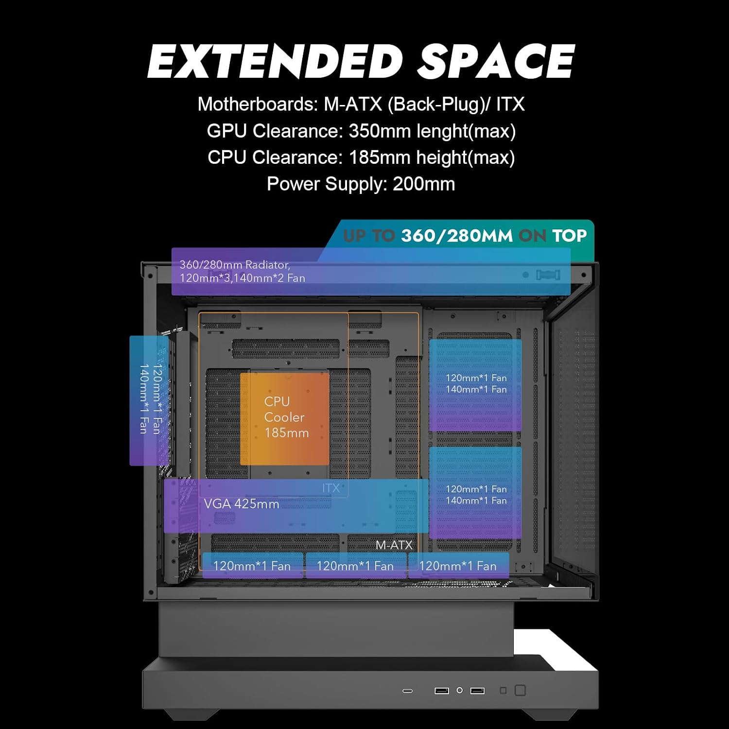 darkFlash FLOATRON F1 Micro-ATX PC Gaming Case,High-Airflow Mesh Front,Award-Winning 270° Panoramic Floating Design,6×ARGB PWM Fans Included,Supports RTX 5090 up to 425mm,360mm Radiator Support, Black