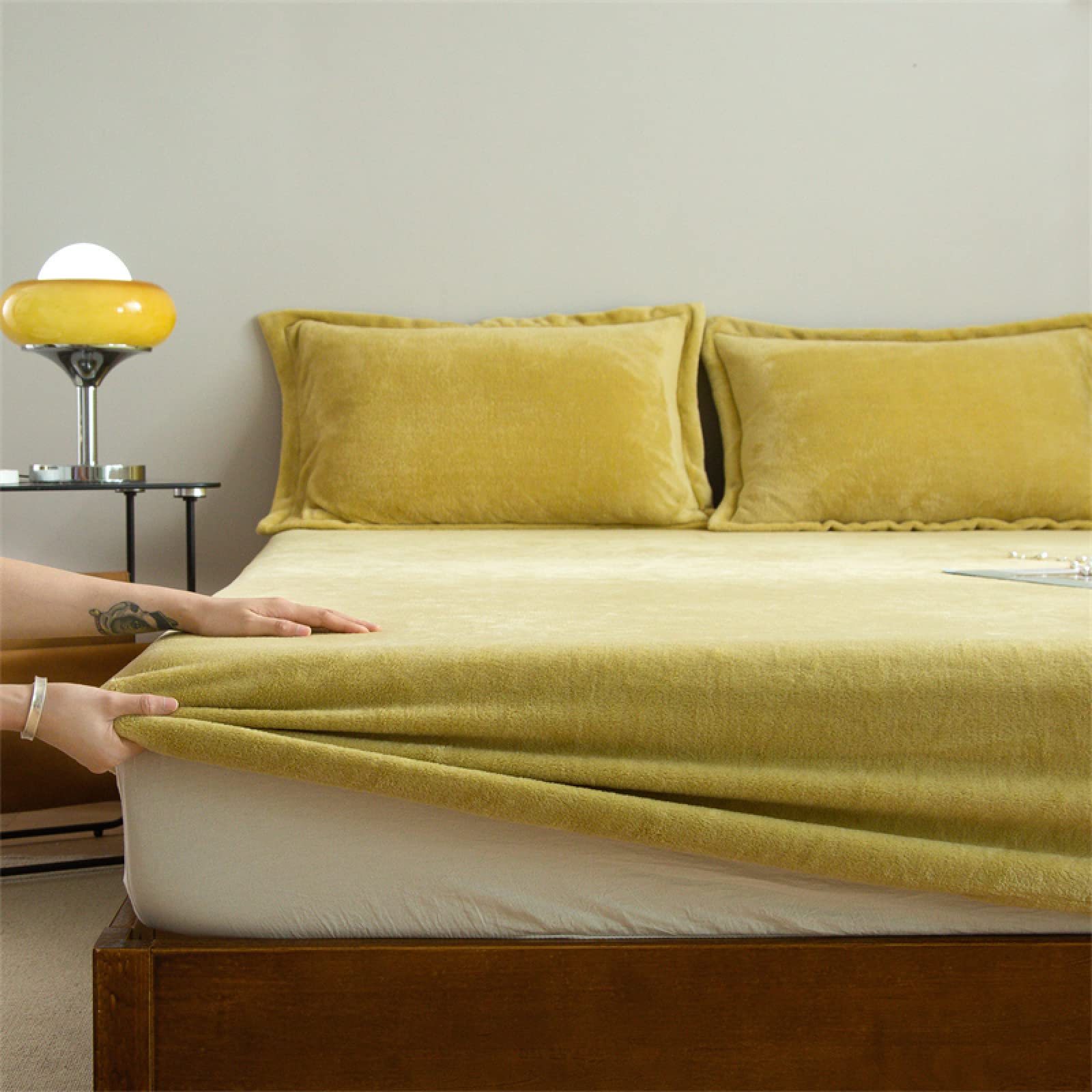 FCLDESHOP für Boxspringbetten & Wasserbetten,Herbst-Winter-Flanell-Bettwäsche-Spannbettlaken, einfarbig, Warmer, tiefer Taschen-Matratzenschoner für EIN Doppelbett, dunkelgrün, 150 cm x 200 cm