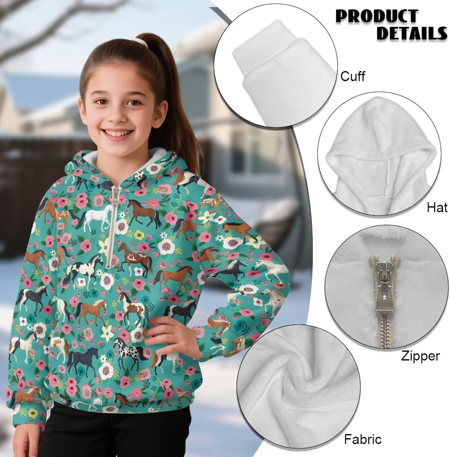 Upetstory Half Zip Hoodies for Girls Toddler Kids Warm Sweatshirt - Image 6