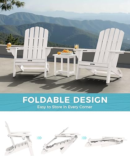Miniatura 7 de Silla Adirondack plegable, silla Adirondack de HDPE con 2 soportes para tazas, sillas para fogatas al aire libre premontadas para patio, jardín,