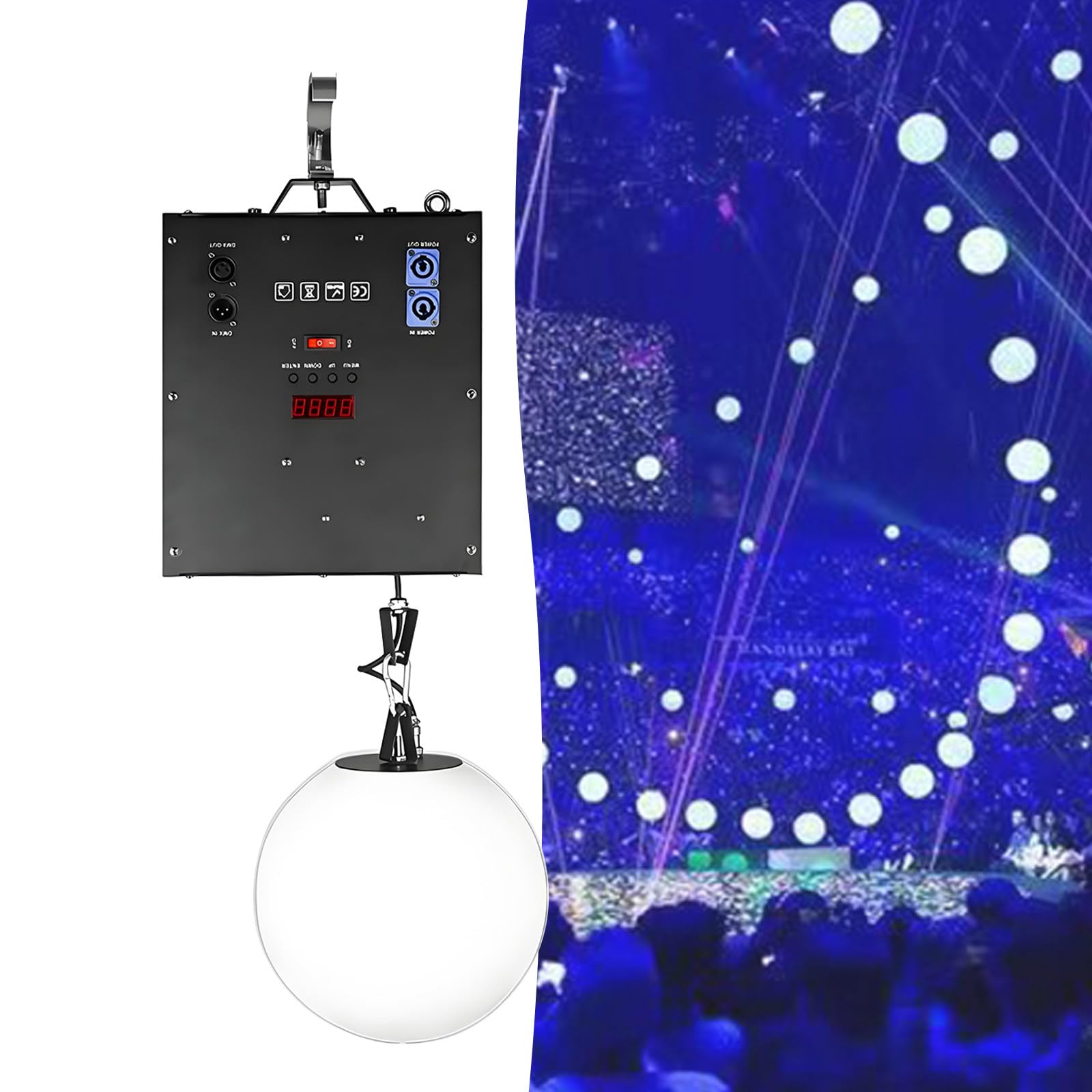 25 cm Duża Podnoszona Kula Świetlna na Scenę, System Podnoszenia Z Silnikiem 0-3 Metry Tworzy Dynamiczną Głębię - Efekt Fali Podnoszonej Kuli LED, 6000-6500K