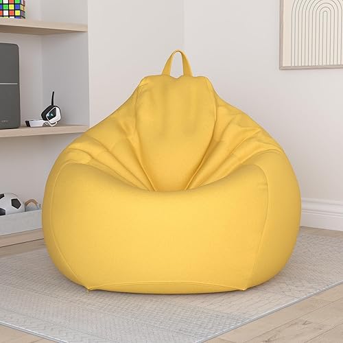 Miniatura 2 de Sillas grandes y pequeñas para sofás sin relleno, de tela de lino, puf, puff para sala de estar, tatami (amarillo, 39.4 x 47.2 in)