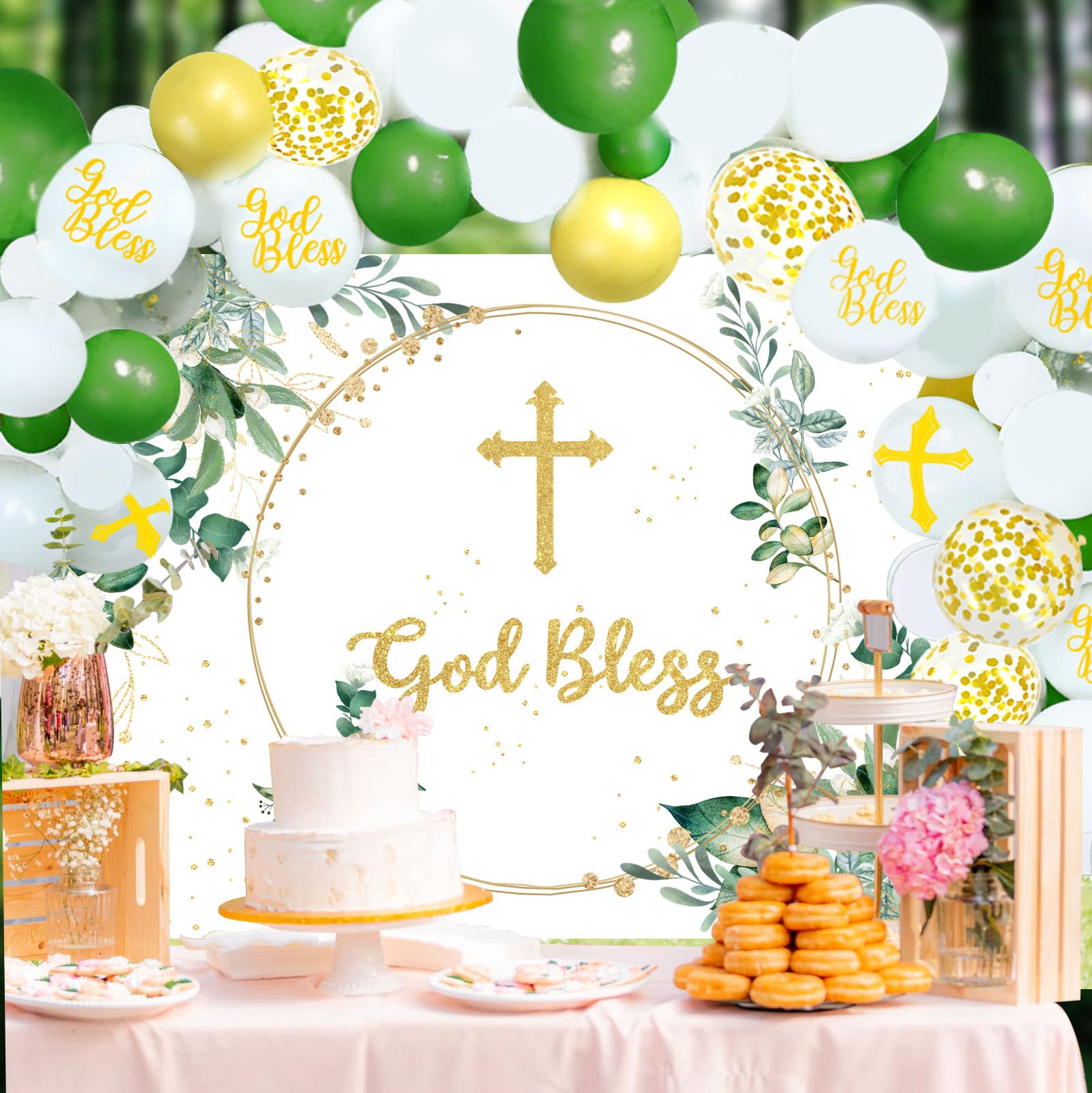 Buy God Bless Baptism Primera Communion Decorations Green and Gold