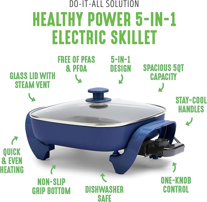 Sartén Eléctrica GreenLife 12" 5QT Cuadrada, Antiadherente Cerámico miniatura 4