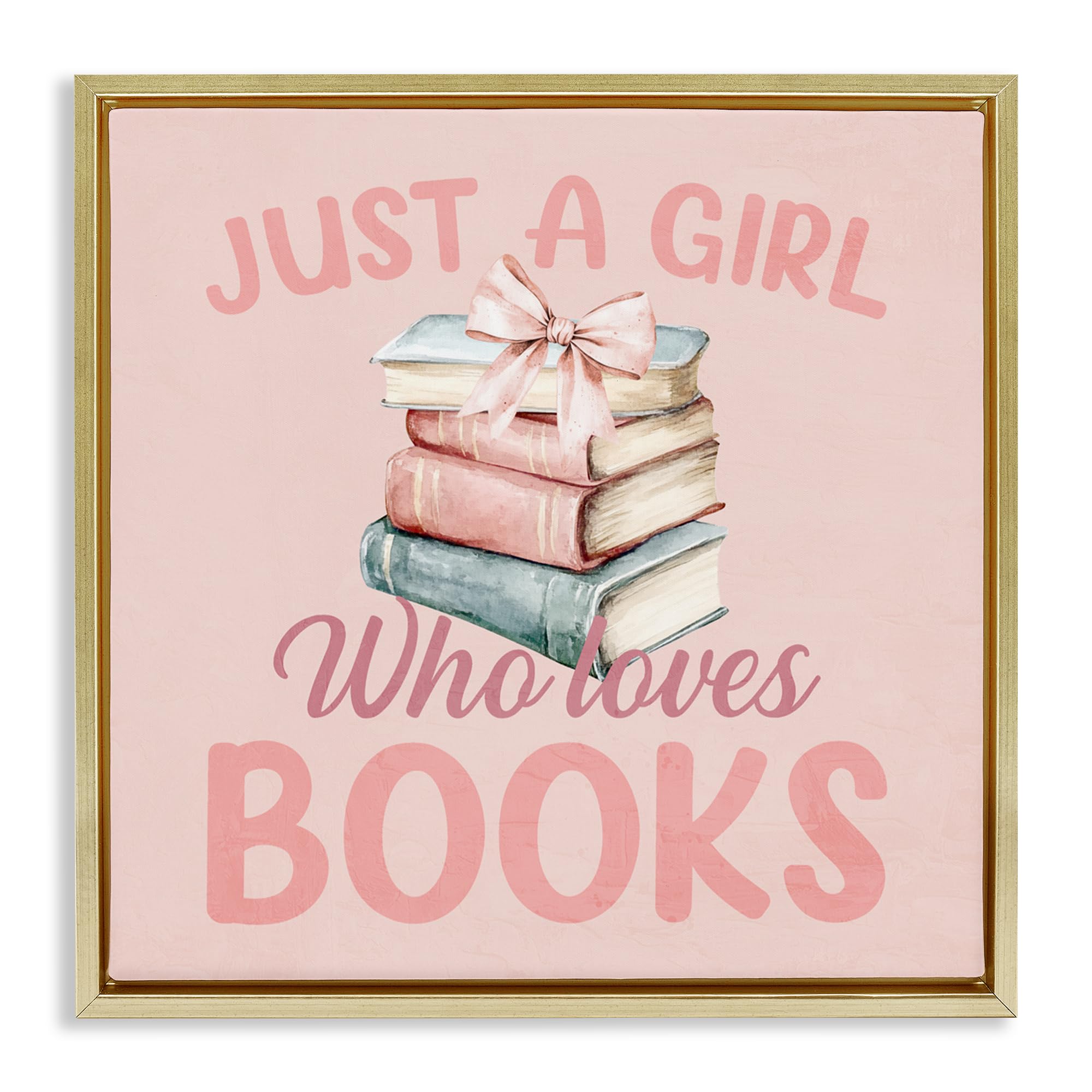 Stupell Industries Girls Metallic Gold (Matte) 'Reader Who Loves Books'| Floating Frame Canvas Art