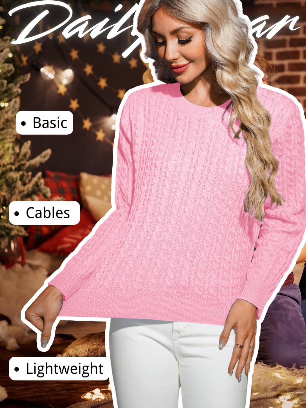 Women's Dressy Fitted Cable Knit Sweater Lightweight Soft Classic Casual Pullover Trendy Fall Outfits - Image 2