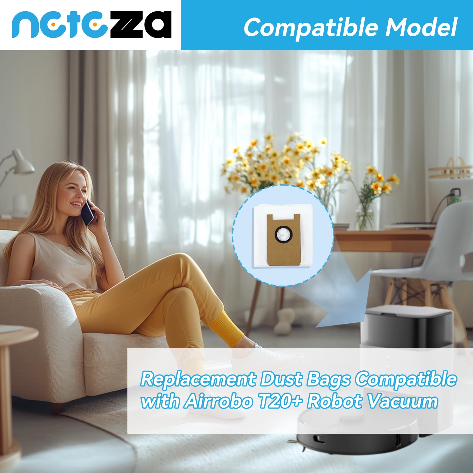 T20 Dust Bags Replacement Compatible with Airrobo T20+ Robot Vacuum Cleaner, 10 Pack