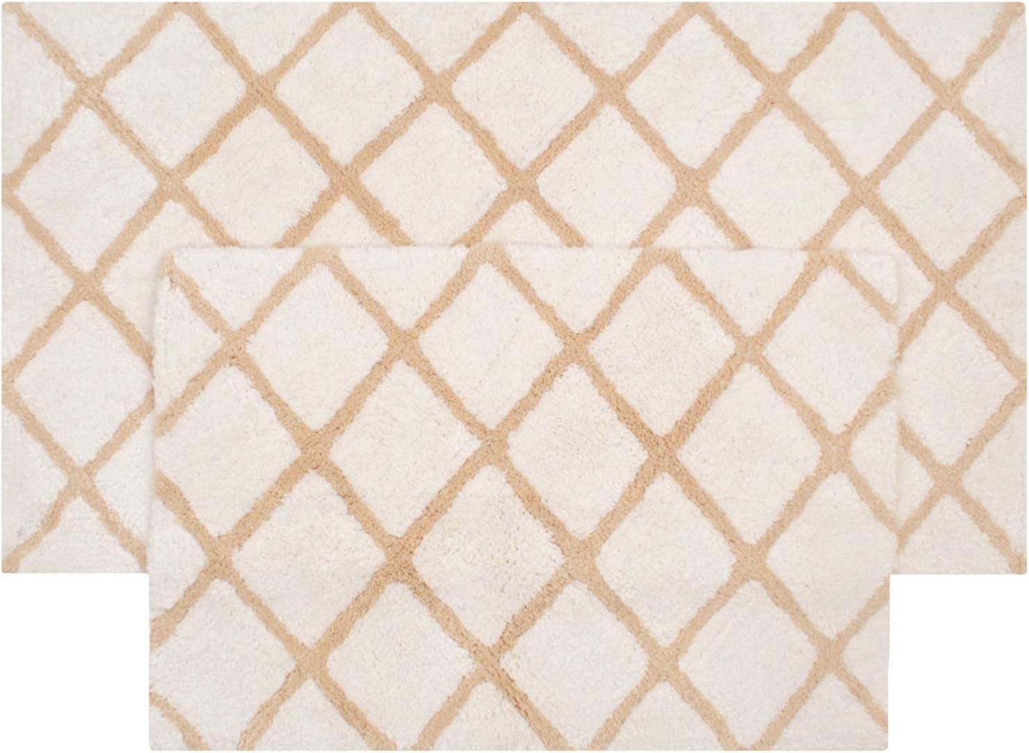 VALUE HOMEZZ Atrium Bath Rugs Size 21 x 34/17 x 24 inches Non Skid High Absorbency & Durable Machine Washable Bath Mat (Beige & White)