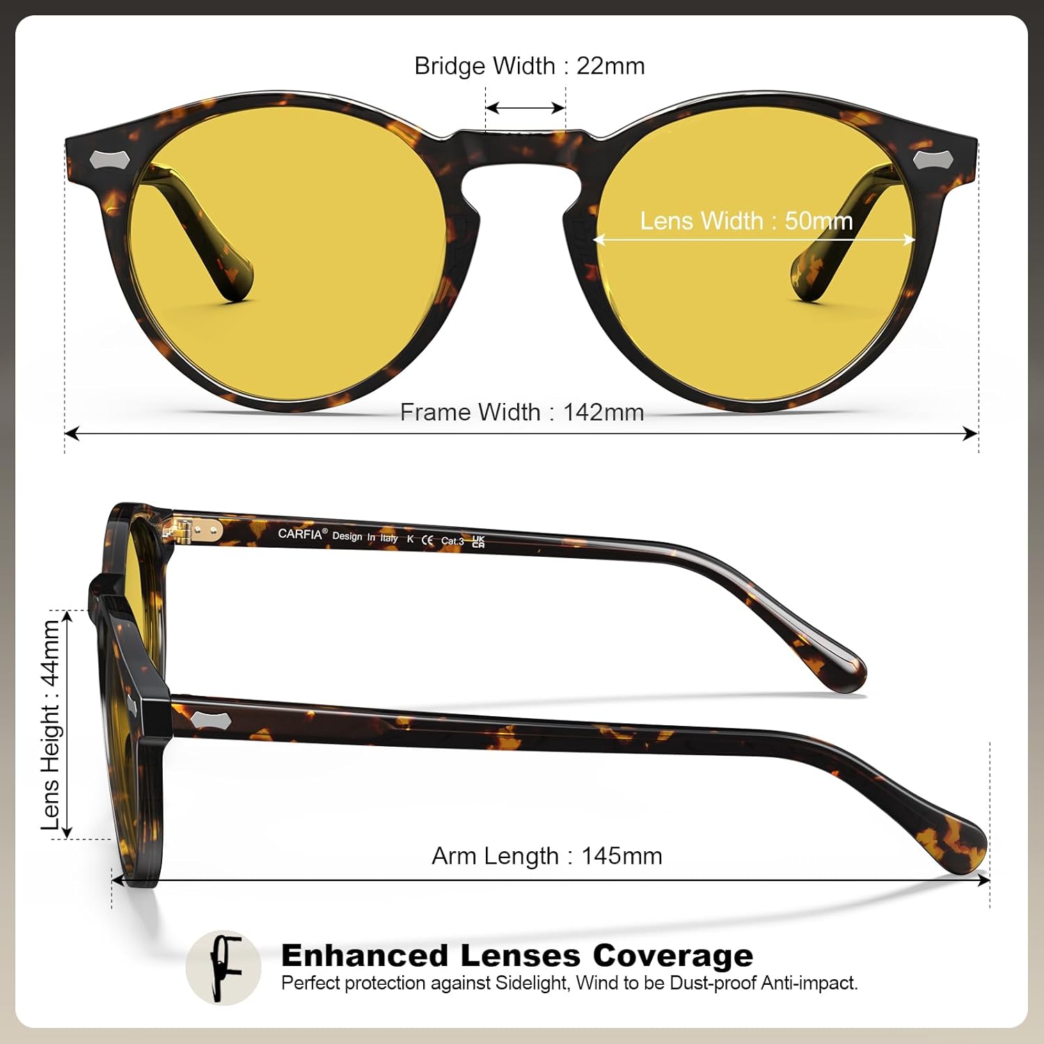 CARFIA Retro Night Vision Glasses for Men - Acetate Round Night Driving Glasses, Reduce Headlight Glare & Enhance Clarity - Image 2